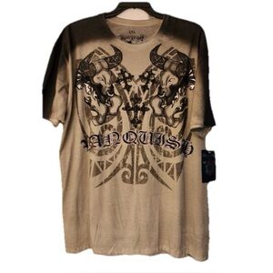 KONQUEST Men's Vanquish Double Bull Print T-Shirt Grey Size XXL